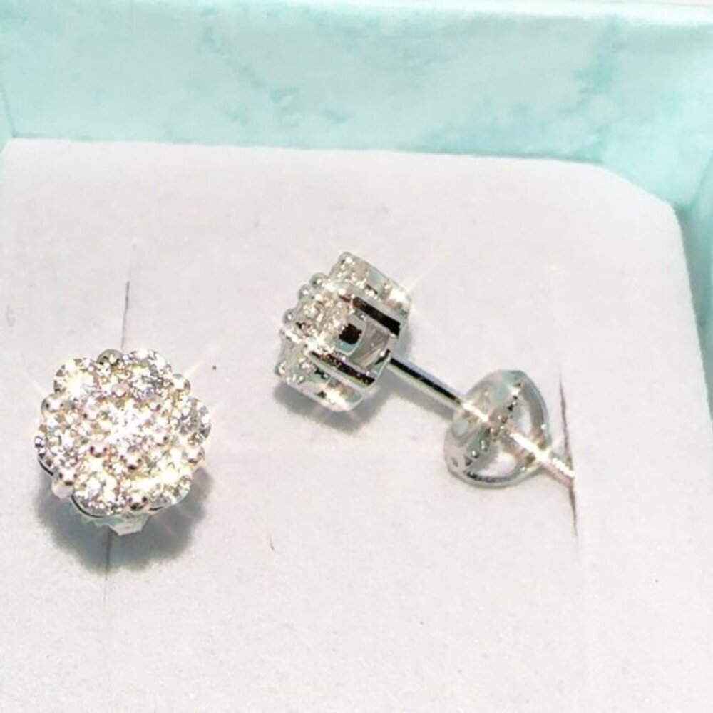 GRA Certified Moissanite Flower Cluster Stud Earrings Sterling Silver Screw Back - Picture 2 of 4